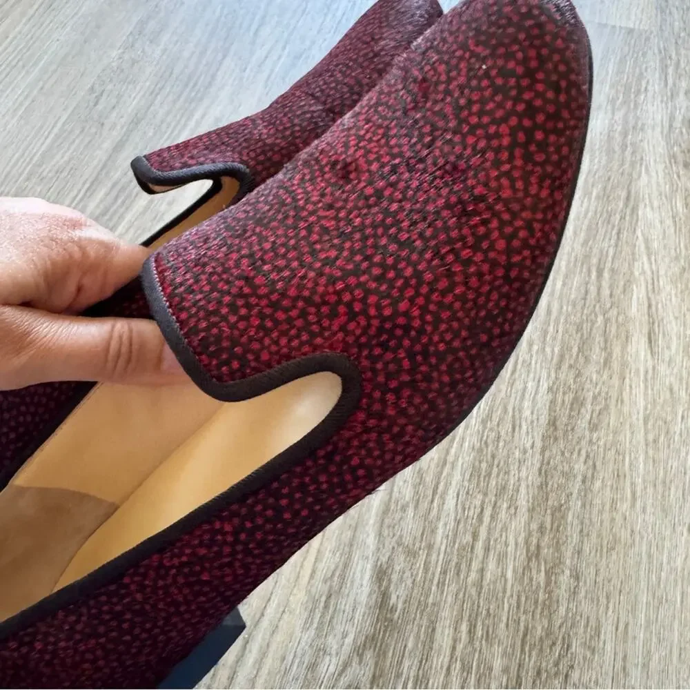 Cole Haan Red Spotted Calf Hair Slip On Loafers Womens 8 Flats Comfortable Shoes